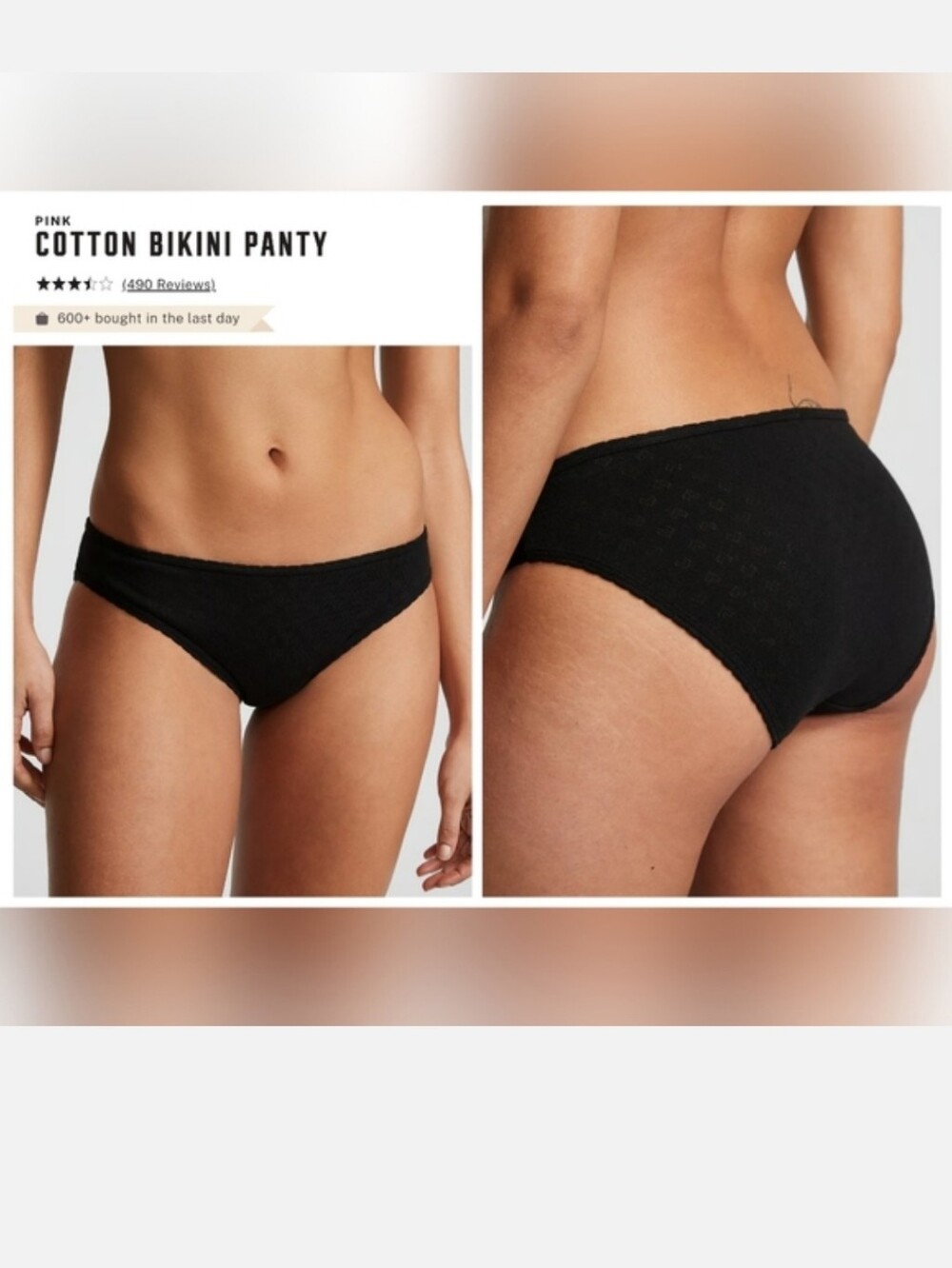 Victoria's secret pink soft pointelle cotton bikini panty XXL BLACK